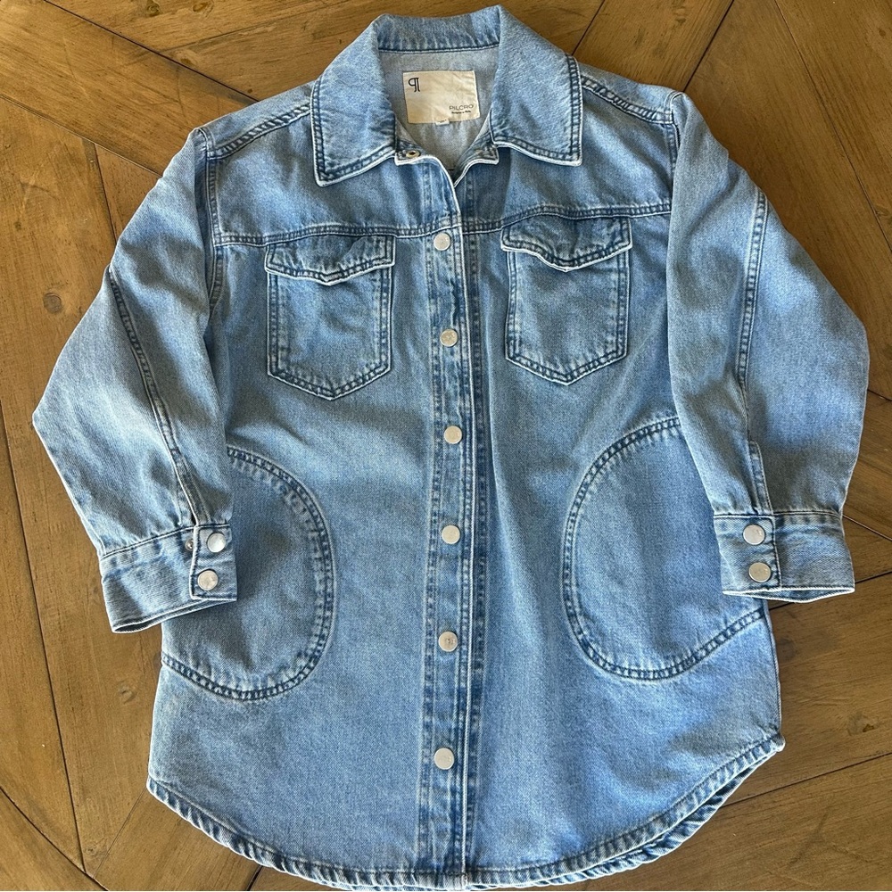 Pilcro Anthropologie The Tillie Relaxed Denim Shacket Jacket Womens XS Pockets - Picture 3 of 9